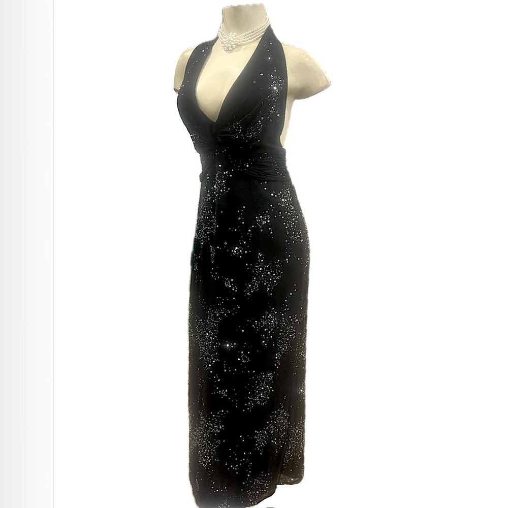 Cool Collection Black Sequined Halter Top Gown - Size 4